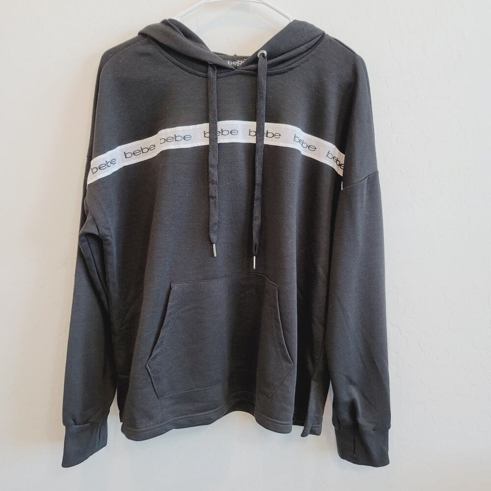 NWT Bebe Sport Plus Size Solid Black Hoodie with White Logo Women's Size 1X